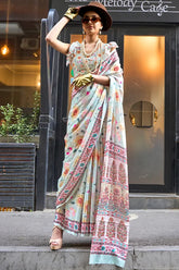 Georgette Satin Silk Saree With Blouse