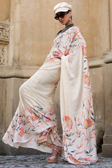 Digital Printed Satin silk Saree With Blouse