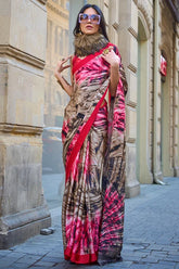 Satin silk Saree With Printed Blouse