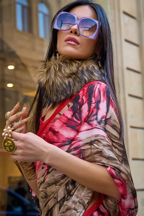 Satin silk Saree With Printed Blouse