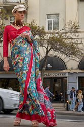 Digital Printed Satin Silk Saree With Blouse Piece