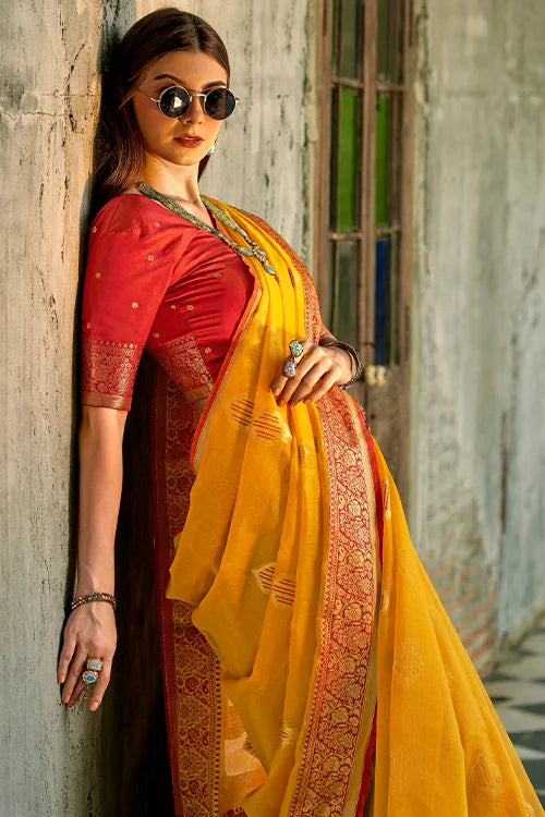 Haldi-Ceremony-Designer-Saree-With-Blouse