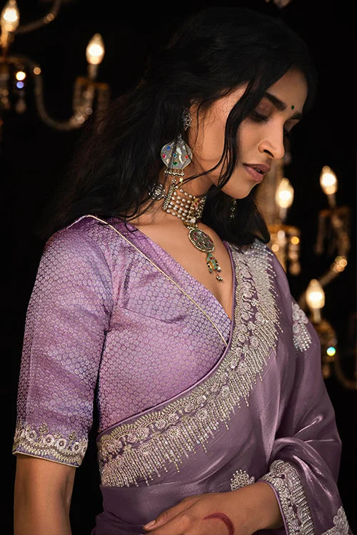 Light-Purple Sari With Fancy Blouse