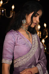 Light-Purple Sari With Fancy Blouse