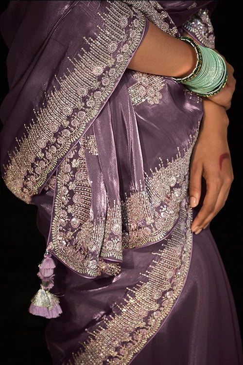 Light-Purple Sari With Fancy Blouse