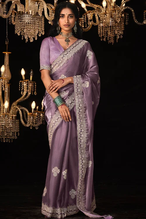 Light-Purple Sari With Fancy Blouse