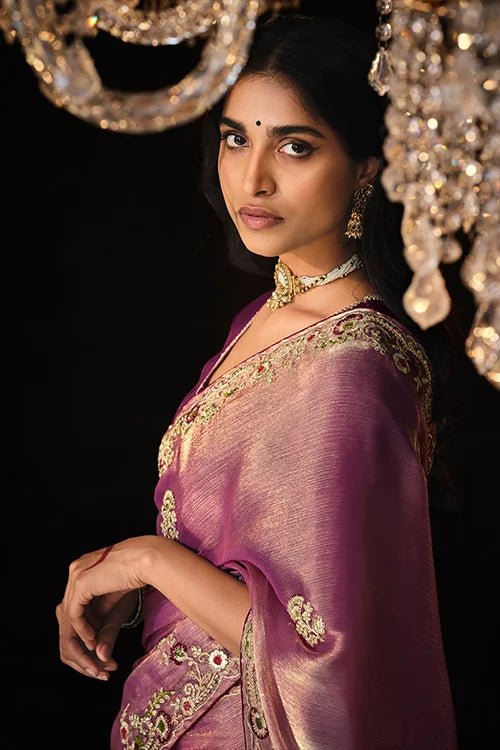 Pink Designer Saree With blouse Piece