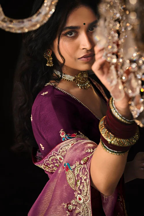 Pink Designer Saree With blouse Piece