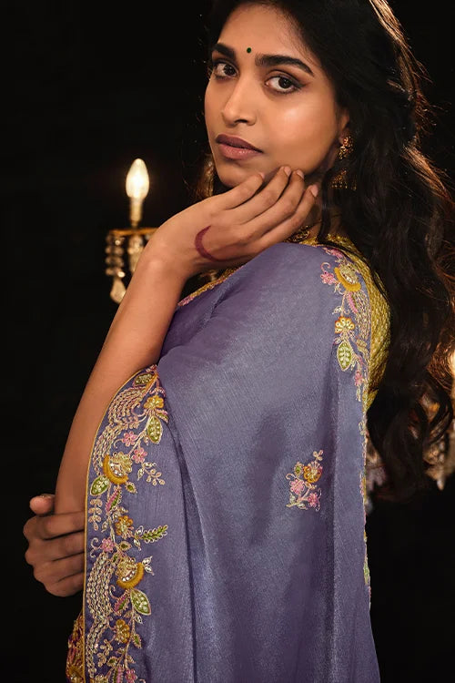 Heavy Embroidery Work Saree With Blouse