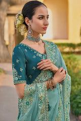 Organza Silk Handwork Saree With Blouse