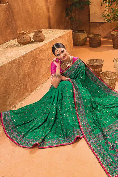 Wonderfull Designer Kachhi Work Saree With Blouse