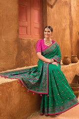 Wonderfull Designer Kachhi Work Saree With Blouse