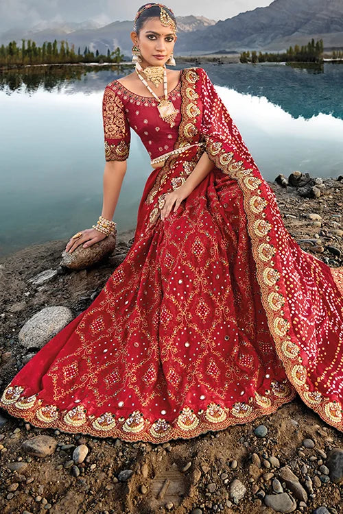 Red Bandhani Saree