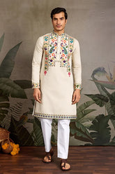 Beige Embroidered Kurta for Mens