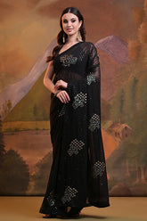 Black Georgette Saree with Embroidery