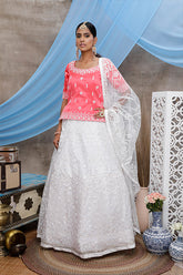 White Net Thread Embroidered Lehenga