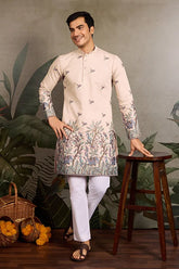 Beige Embroidered Kurta Men