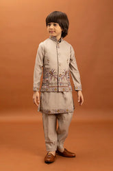 Designer Beige Koti Kurta Kids