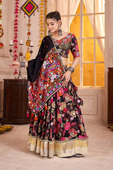 Black Cotton Printed Navratri Chaniya Choli