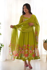 Black Floral Organza Anarkali Set