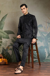Black Kurta Koti Pajama for Men