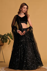 Black Organza Embroidered Lehenga