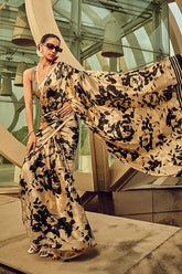Black Satin Crepe Digital Printed Saree