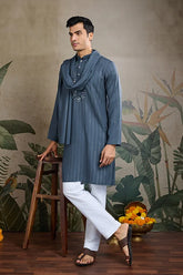 Blue Grey Viscose Silk Kurta