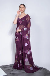 Wine Georgette Saree with Sequin Blouse