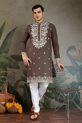 Chocolate Gray Embroidered Kurta