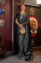 Black Satin Handloom Silk Saree