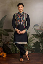 Designer Black Embroidered Mens Kurta