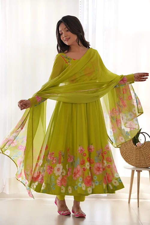Floral Printed Anarkali with Dupatta