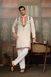 Cream Embroidered Festival Wear Kurta