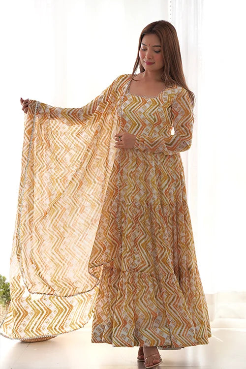 Pure Fox Georgette Zigzag Print Anarkali with Dupatta Set