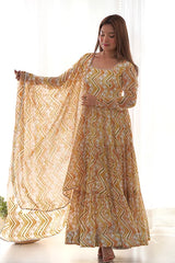 Pure Fox Georgette Zigzag Print Anarkali with Dupatta Set