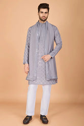 Designer Grey Viscose Silk Men's Kurta