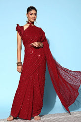 Stylish Red Georgette Wedding Saree