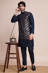 Designer Navy Silk Men's Kurta