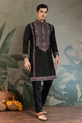 Designer Black Silk Kurta Men