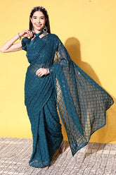 Stylish Petrol Georgette Saree