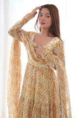 Green Zigzag Fox Georgette Anarkali Gown with Full Flair