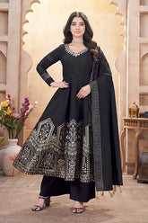 Black Roman Silk Festive Suit