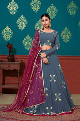 Blue Georgette Pigment Foil Lehenga