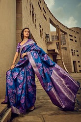 Blue Satin Brasso Silk Saree