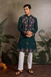 Green Mirror Embroidered Kurta