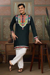 Green Embroidered Festival Wear Kurta