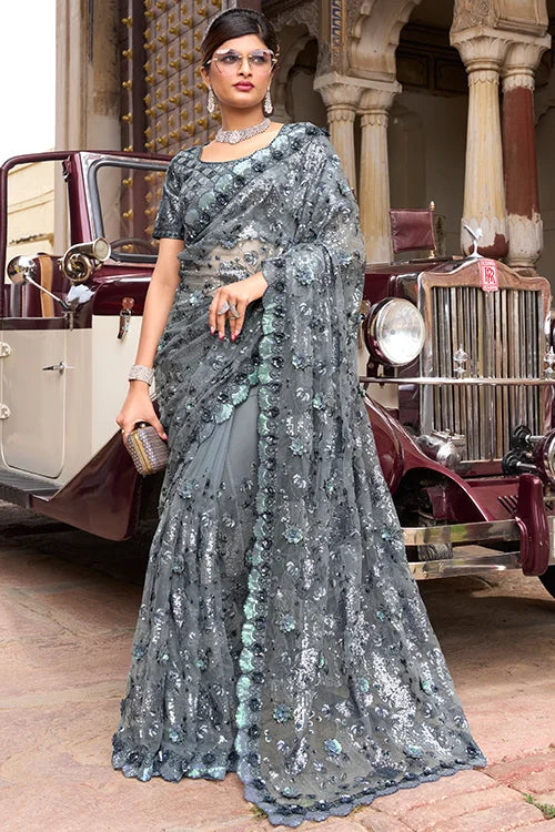 Party Wear Designer Saree With Fancy Matching Blouse Piece shubhkalastore