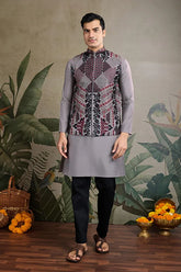 Stylish Grey Men's Kurta Koti Set