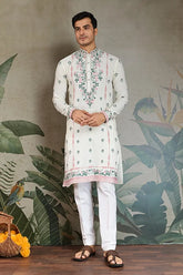White Embroidered Silk Kurta
